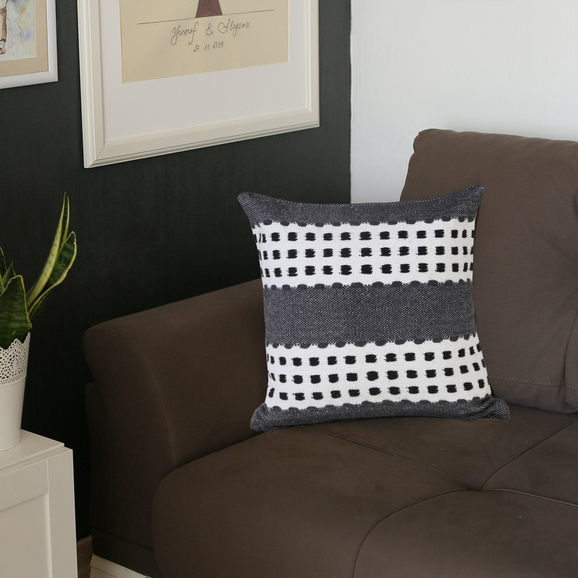 Laddha Home Designs Handwoven Dotted Cotton Throw Pillow Cover - 20" - Gray and White
