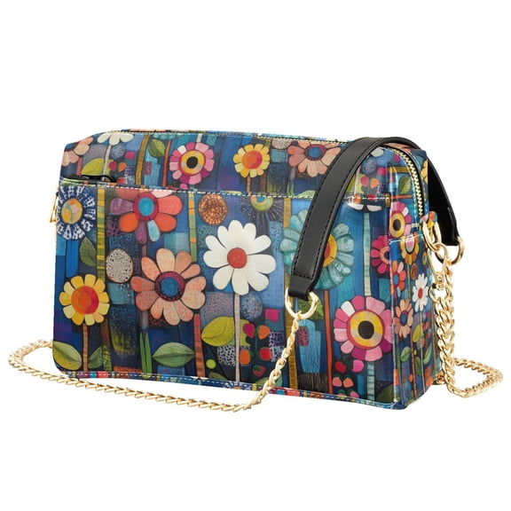 FORMRS Women Crossbody Purse with Chain Strap Vegan Leather Shoulder Handbag, Blue Colorful Flowers