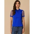 thumbnail image 3 of DARING DIVA V Neck Stand Collar Short Mesh Sleeve Blouse M Royal Blue, 3 of 6