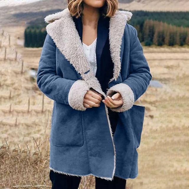 Prix Réduit! Aqestyerly Manteau d'Hiver pour Femmes Veste Chaude en Peluche Composite Col à Revers