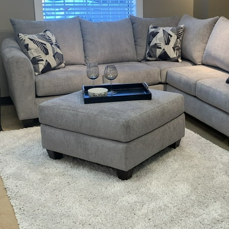 Roundhill Furniture Duleek Upholstered Cocktail Ottoman Herringbone Silver