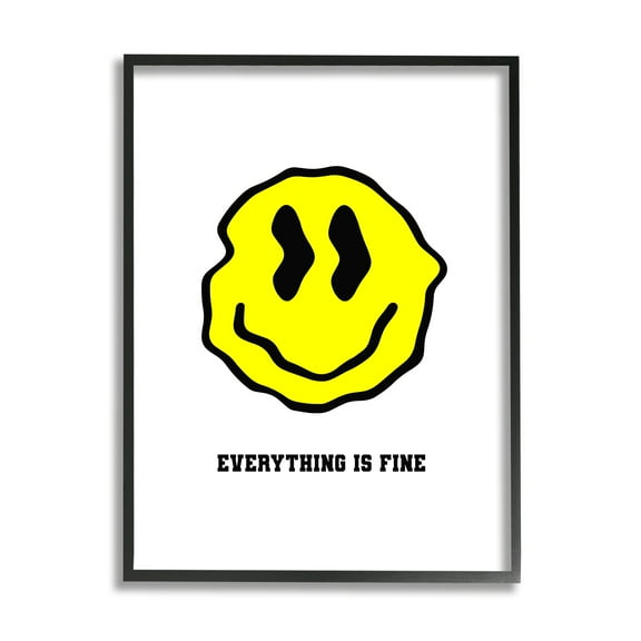 Stupell Industries Everything is Fine Smiley Abstract Painting Black Framed Art Print Wall Art, 11 x 14