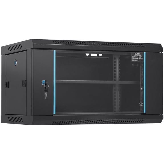 6U Wall Mount Server Rack Cabinet 15.5 Inch Deep Locking Glass Door Enclosure for IT AV Equipment 200 lbs Load Capacity