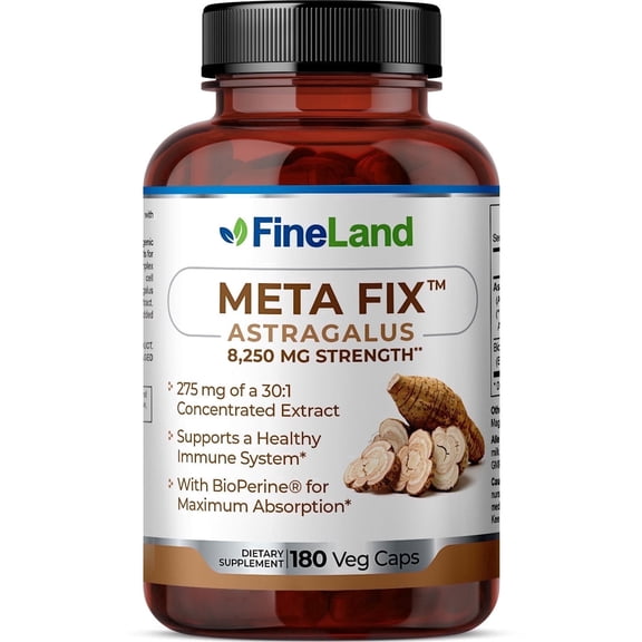 Fineland Vitamins Meta Fix Astragalus Immune Support, 8,250mg Equivalent, Bioperine for Absorption, 180 Count, 180 Capsules