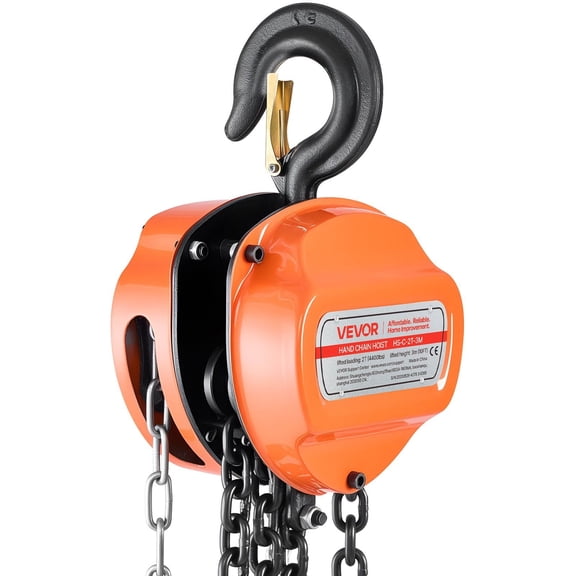 Dranite 2 Ton (4400 lbs) Hand Chain Hoist with G80 Galvanized Chain, 10ft Heavy Duty Manual Chain Block for Industrial Use - Orange