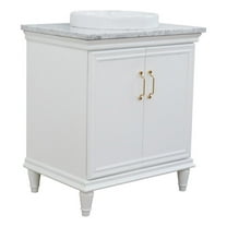 31 in. Single Wooden Vanity  White with White Carrara Round Sink