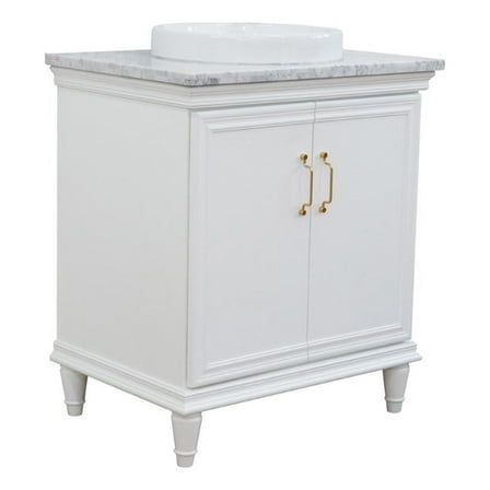 31 in. Single Wooden Vanity  White with White Carrara Round Sink