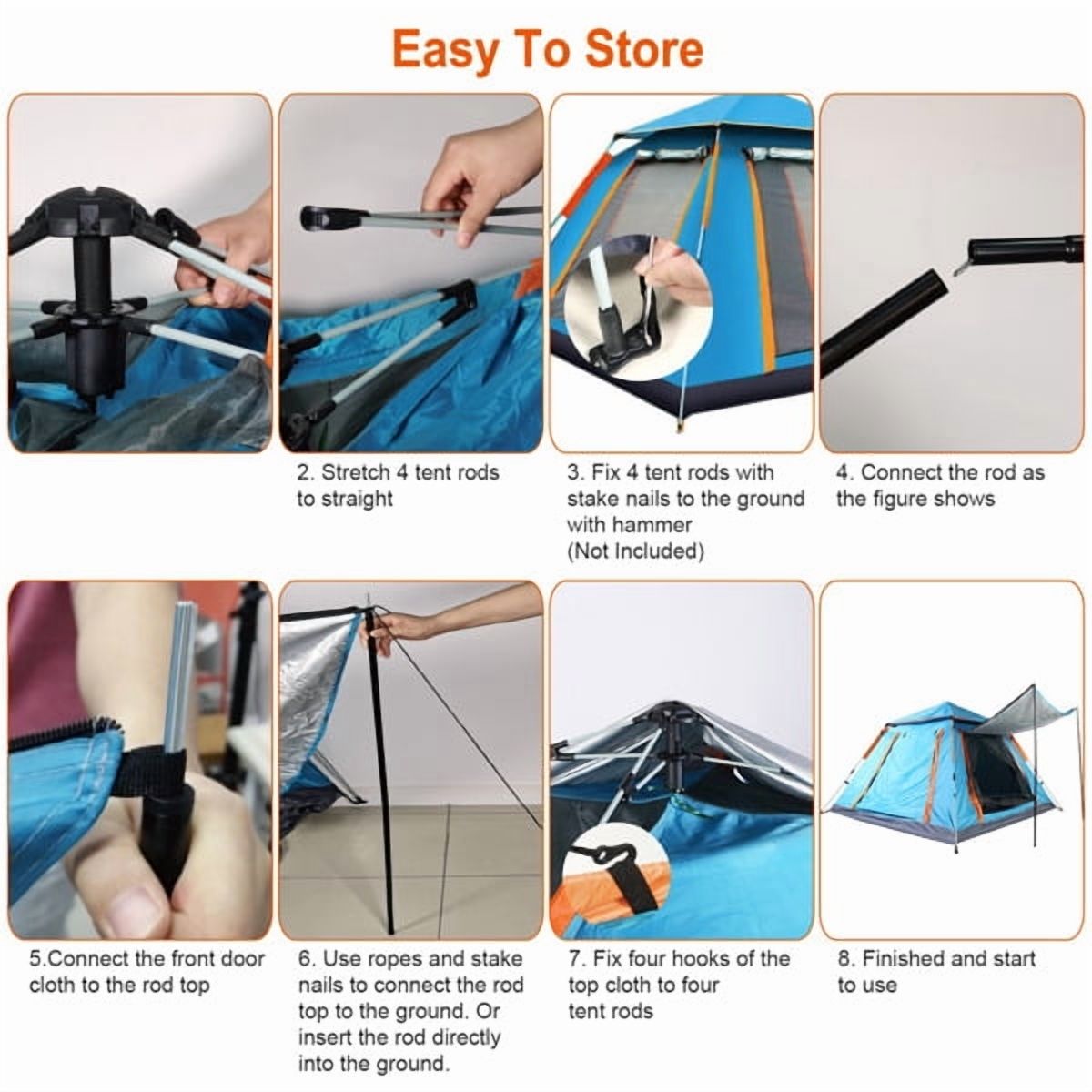 Carpa para acampar de 4-5 personas con toldo y bolsa de transporte, carpa tipo domo de fácil instalación con ventanas y puertas de malla, impermeable y con protección UV, portátil para campamento, senderismo, mochilero y viajes, color azul 6
