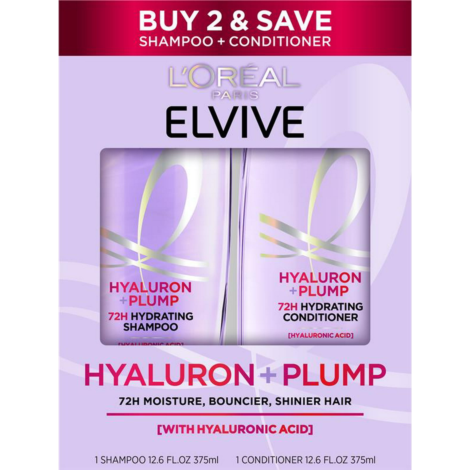 L'Oreal Paris Elvive Hyaluron Plump Hydrating Shampoo & Conditioner Set, Fresh, 25.2 fl oz