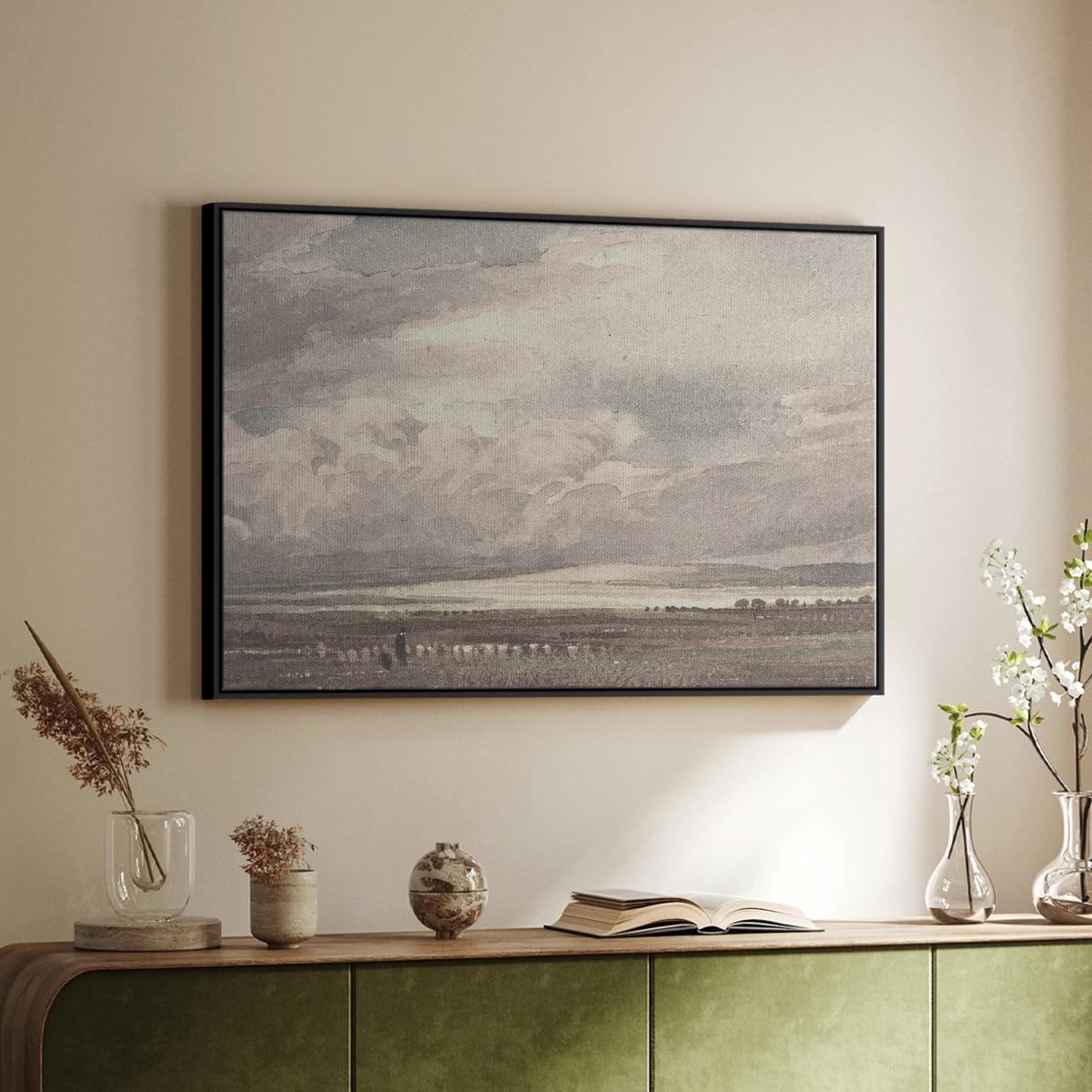 Vintage Landscape-MVII By Wexford Home Framed in Black Wood Gallery Wrapped Canvas 27 in. x 41 in.