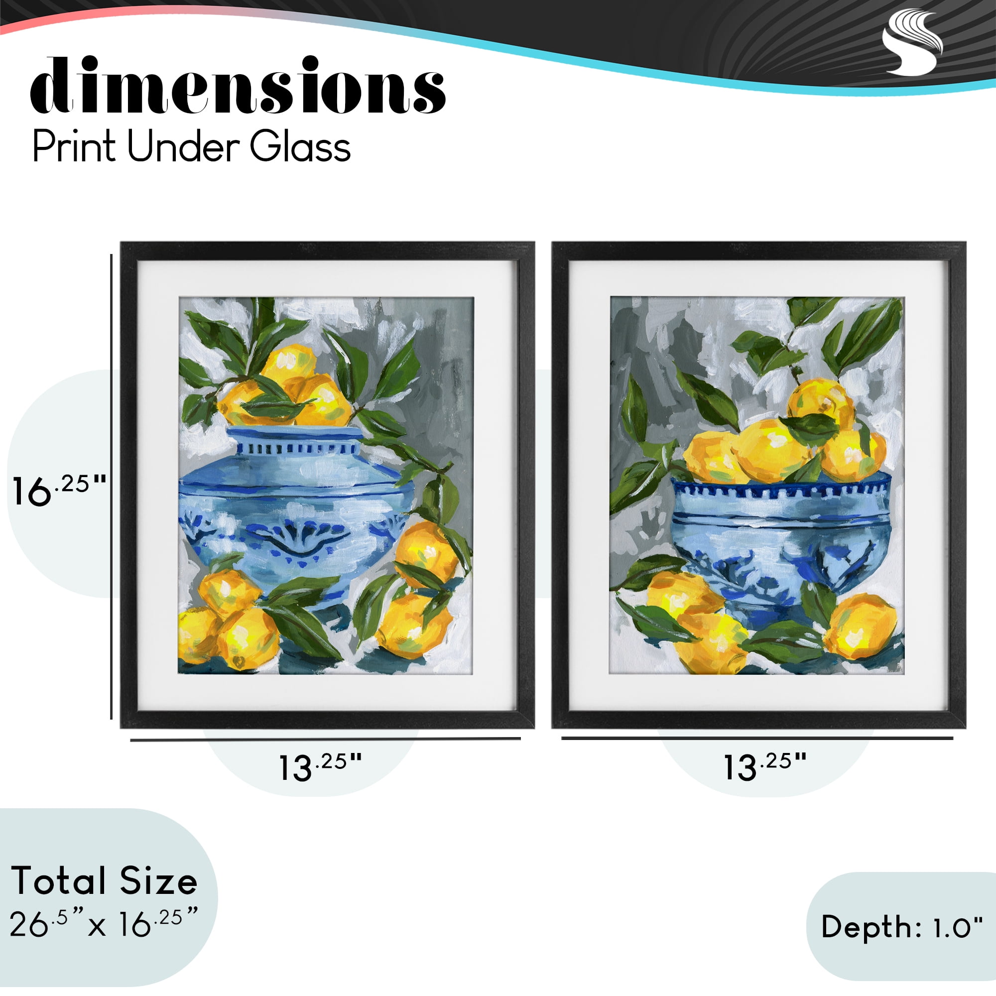 Stupell Industries Indigo & Lemon Citrus Fruits 2 Piece Black Framed Print Under Glass Set, design by Melissa Wang