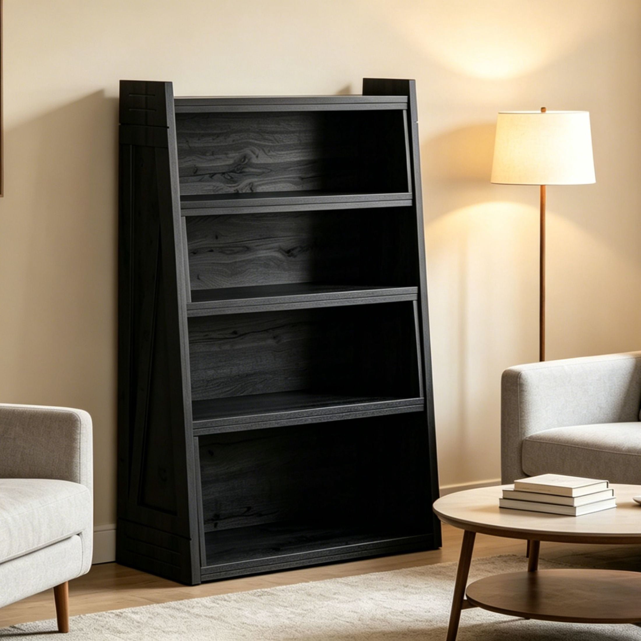 GDF Studio 47.17" Expandable 4-Tier L-Shaped Bookshelf, Adjustable 2-Piece Storage Rack, Black