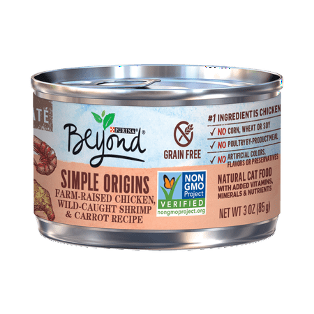 Purina Beyond Simple Origins Grain Free Pate Farm-Raised Chicken, Wild-Caught Shrimp & Carrot Recipe Adult Wet Cat Food - (12) 3 oz. Cans