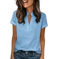 thumbnail image 6 of ClodeEU Women's V Neck Rolled Short Sleeve Tunic Top, Casual Solid Color Loose Fit Blouse Blue,Women's Plus XXL, 6 of 8