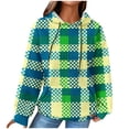 thumbnail image 2 of Lovskoo Women's Drawstring Sweatshirt Plaid Printed Long Sleeve Hooded Pullover Tops with Pockets Green, 2 of 6