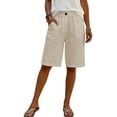 thumbnail image 4 of Only Moment Women's Summer Shorts Polyester 2026 Summer Casual Lounge Sleep Plaid Shorts Y2K Beach Bottoms Plus Size Shorts Beige,3XL, 4 of 5