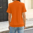thumbnail image 3 of Womens Polo Shirts Short Sleeve Solid Color Tops Business Casual Tops Collared V Neck Dressy Blouses Saffron S, 3 of 4