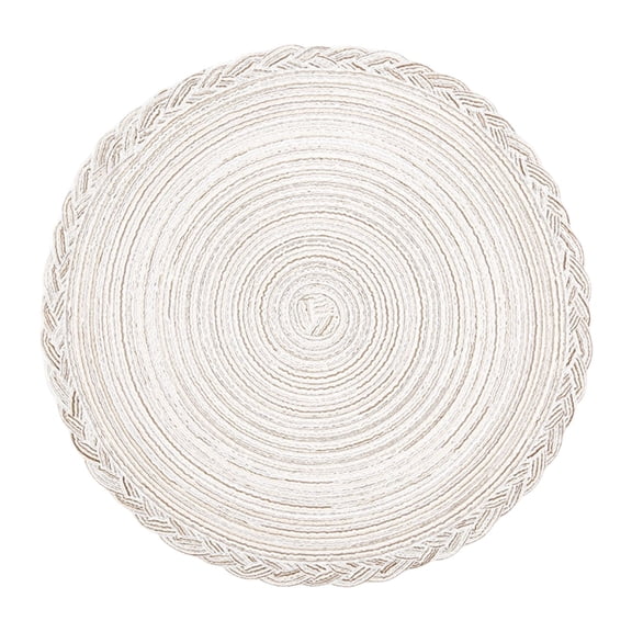 Round Placemats Heat Resistant Washable Non-Slip Woven Braided Table Mats Cotton Polyester Circle Insulated Place Mats for Dining Table Kitchen & Home Decor, 1Pc, Non-Slip & Reusable(White,14x14")