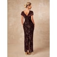 thumbnail image 2 of Chocolate Brown Velvet Floral Embroidered Bodycon Maxi Dress For Women Elegant Formal Evening, 2 of 6