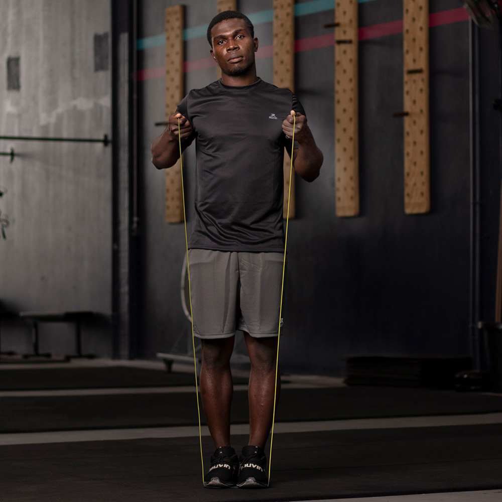 Enhance your speed training, cardio exercises, and home workouts with the versatile Muvin Basics Adjustable Length Jump Rope. This durable yellow PVC skipping rope is suitable for individuals of all fitness levels and can be easily customized to different heights and training preferences, with a maximum length of up to 10.3 feet. Its lightweight design and smooth rotation make it ideal for increasing agility, coordination, and endurance during workouts.