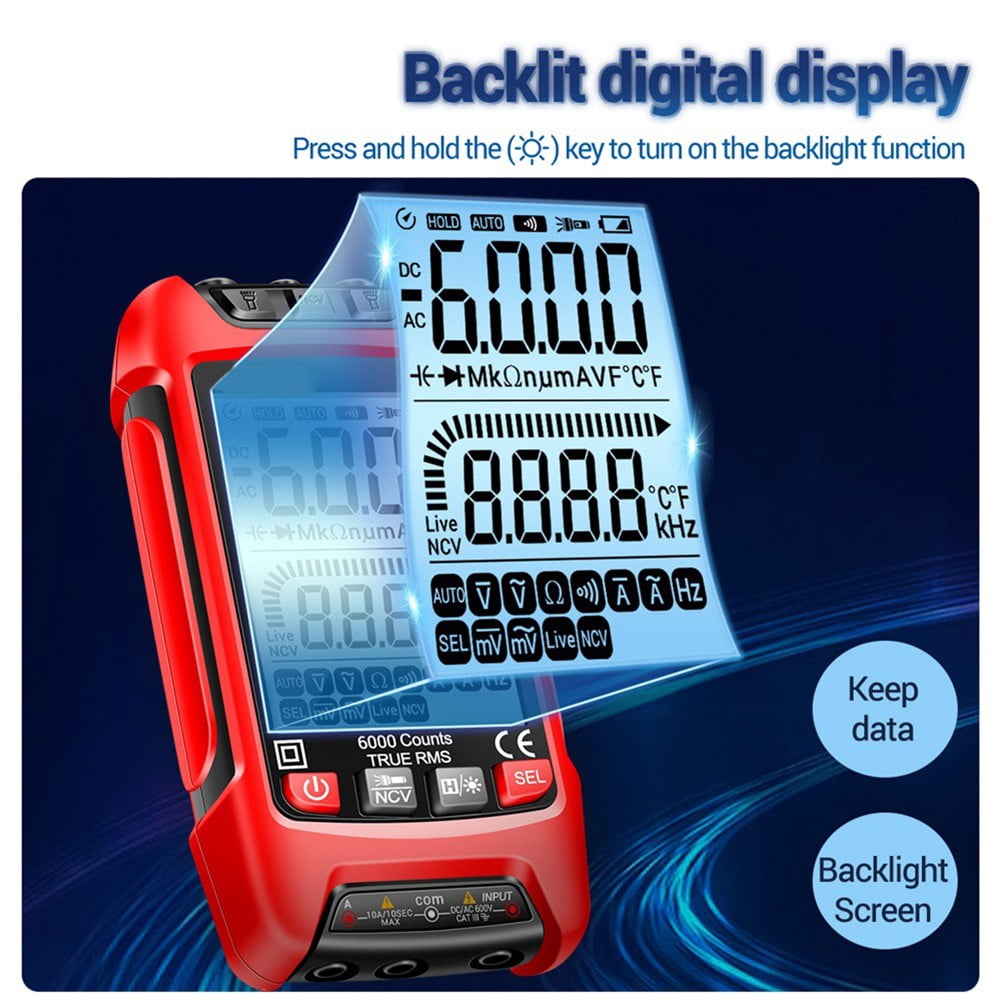 Sz02 Smart Digital Multimeter 6000 Counting Rms Automatic Capacitance Meter Red