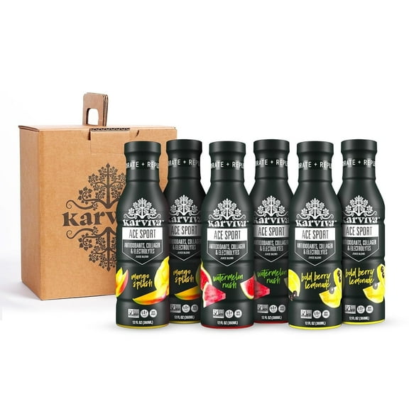 Karviva ACE Collagen Juice for Energy Boost & Glowing Skin, 12 fl oz, 6 Pack