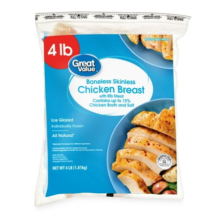 Great Value Boneless Skinless Chicken Breast, 4 lb (Frozen)