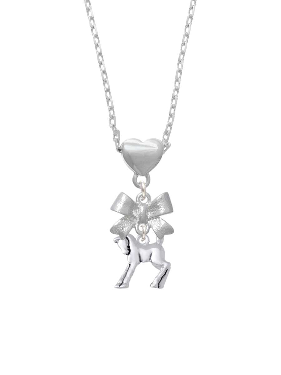Delight Jewelry Silvertone Equestrian Horse Silver tone Bow Heart Necklace