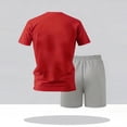 thumbnail image 5 of Men's Solid Color Two Piece Set Short Sleeve T-Shirt & Drawstring Shorts Mathcing Set Casual Summer Workout Sets Red S, 5 of 5