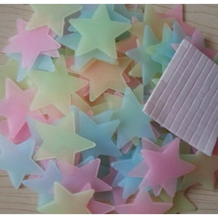 100pcs 3d Plastic Stars Fluorescent Decorative Wall Stickers For