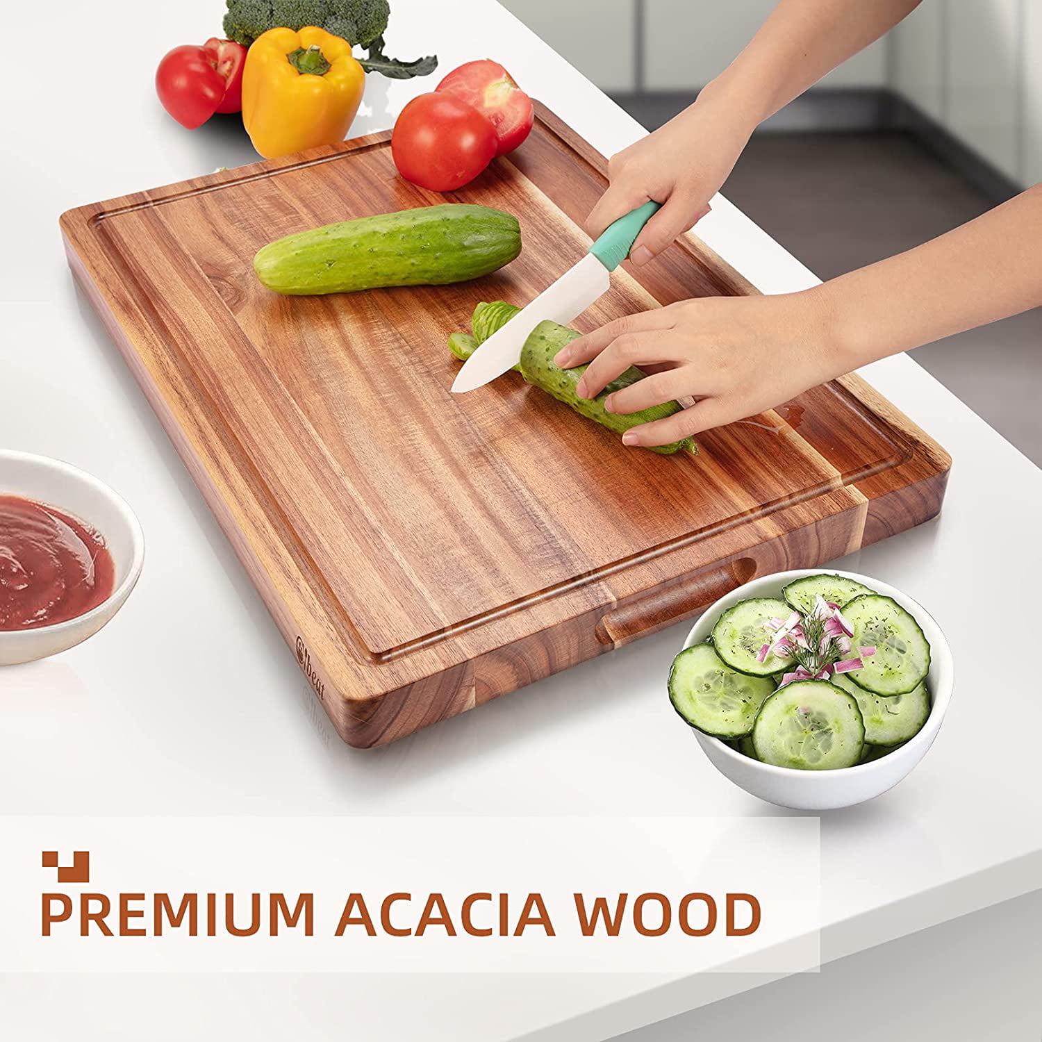 Large Cutting Board With Handles and Juice Groove 18x12, Reversible Wood Cutting  Board, Doubles as a Wooden Serving Tray With Handles 