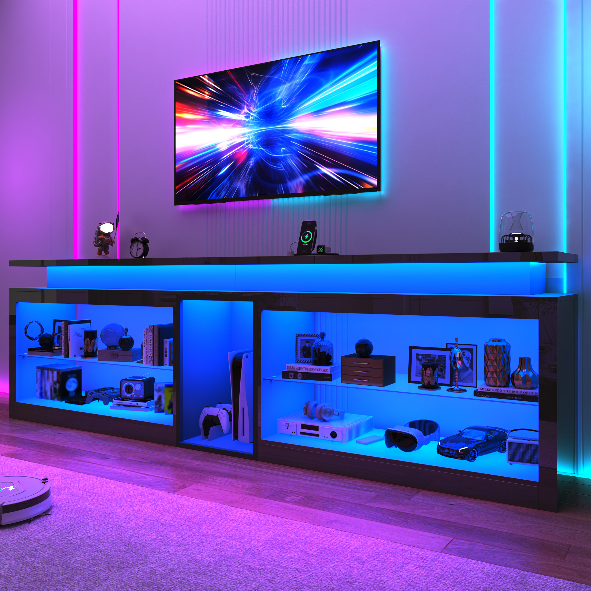 Chvans Modern LED TV Stand for TVs up to 115", High Gloss Black