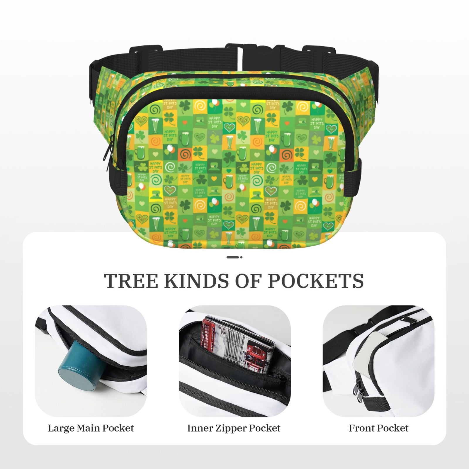 Hirioo St. Patrick's day for Double Layer Waist Bag Adjustable Fanny Pack For Travel Running Hiking
