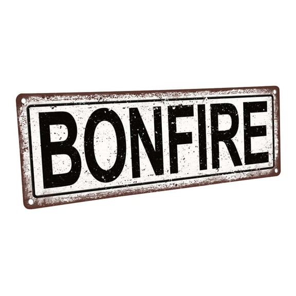 Bonfire 4"x12" Metal Sign, Wall Décor for Porch, Patio, and Deck