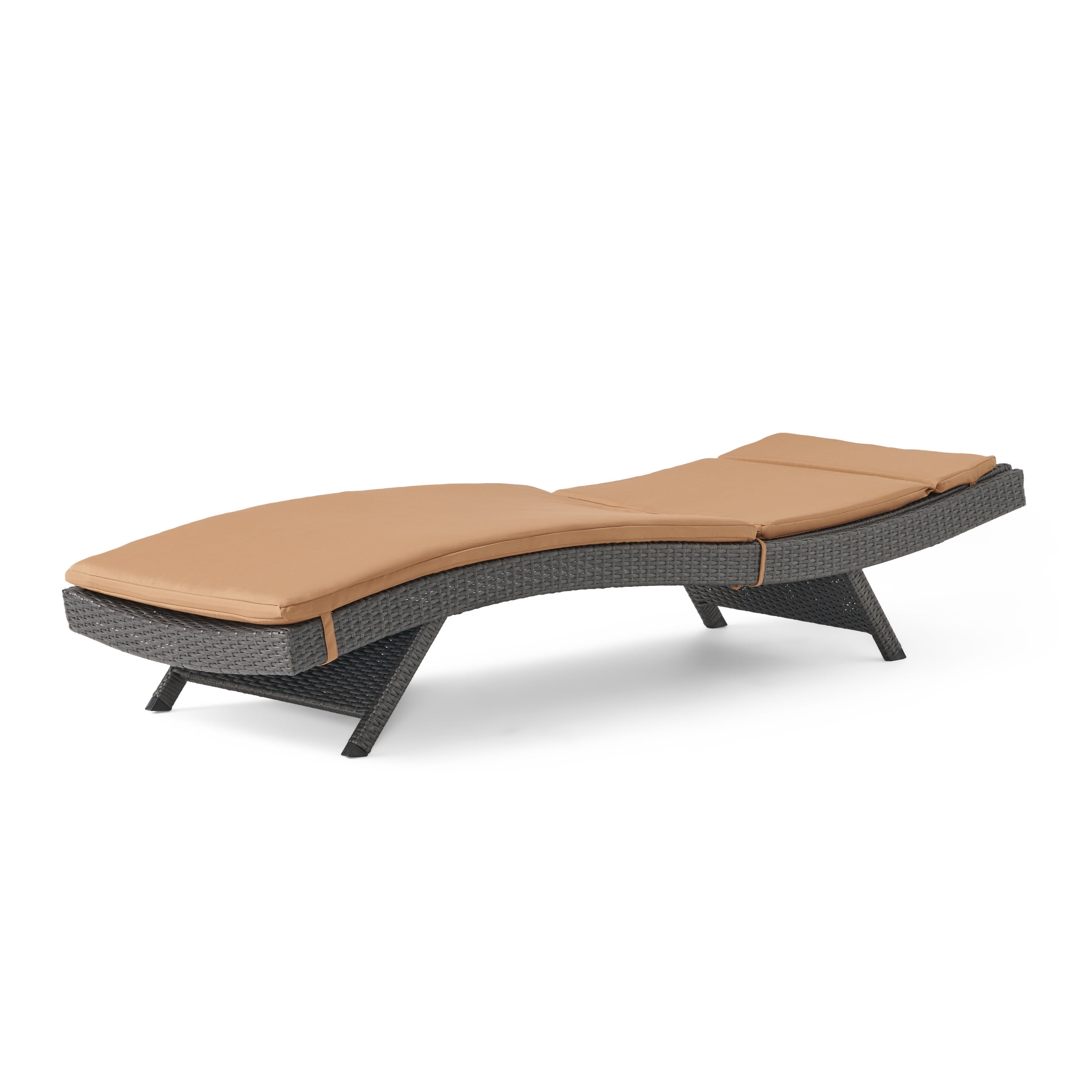 Outdoor Brown Wicker Adjustable Chaise Lounge with Caramel Cushion