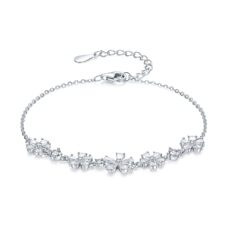 ZHOU LIU FU 925 Sterling Silver Flower Bracelet, Cubic Zirconia Floral Charm Dainty Jewelry Birthday Anniversary Gift for Women