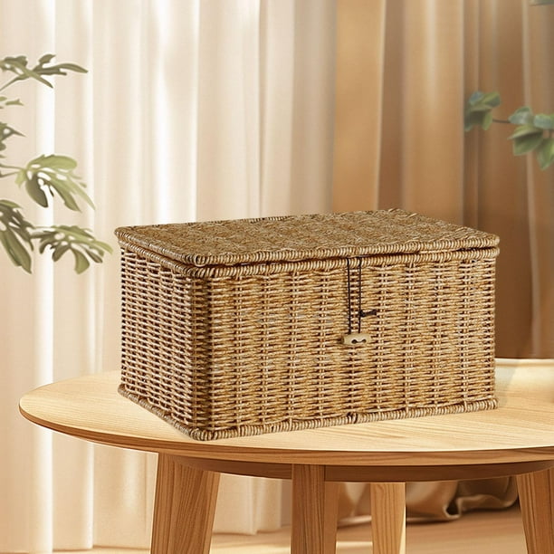 Canasta de almacenamiento con tapa decorativa rectangular Práctica Organizador para el hogar Bin de almacenamiento para la sala de estar de la oficina 36CMX23CMX16CM