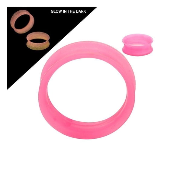 New Super Thin Walled Glow-in-the-dark Silicone Double Flared Tunnels - Sold As a Pair - (0 Gauge (8.0mm), Pink) By Eg Gifts