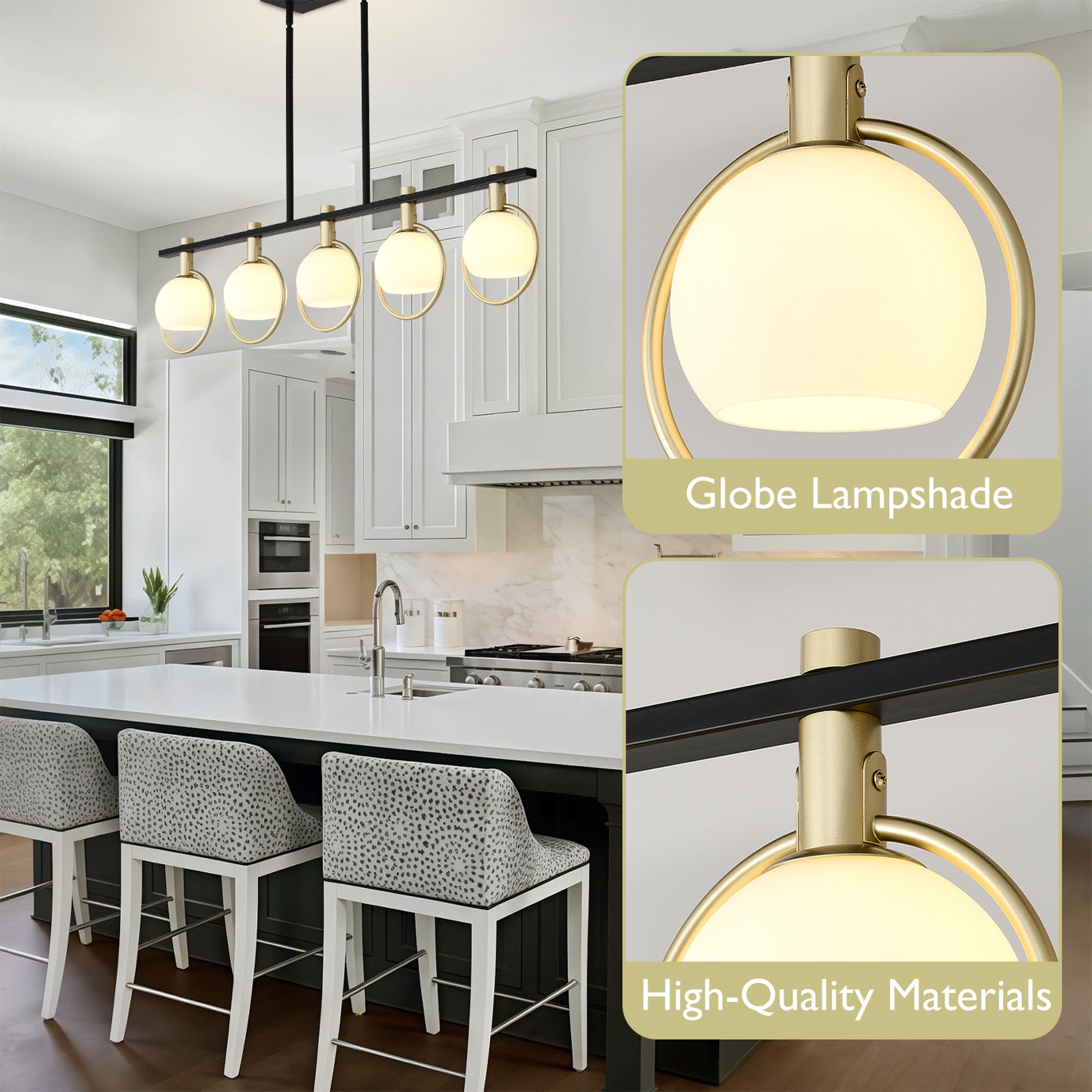 Gold Linear Island Pendant,41"Dining Room Light Fixture Over Table,5-Light Kitchen Island Lighting,Farmhouse Linear Chandelier for Kitchen Dining Room