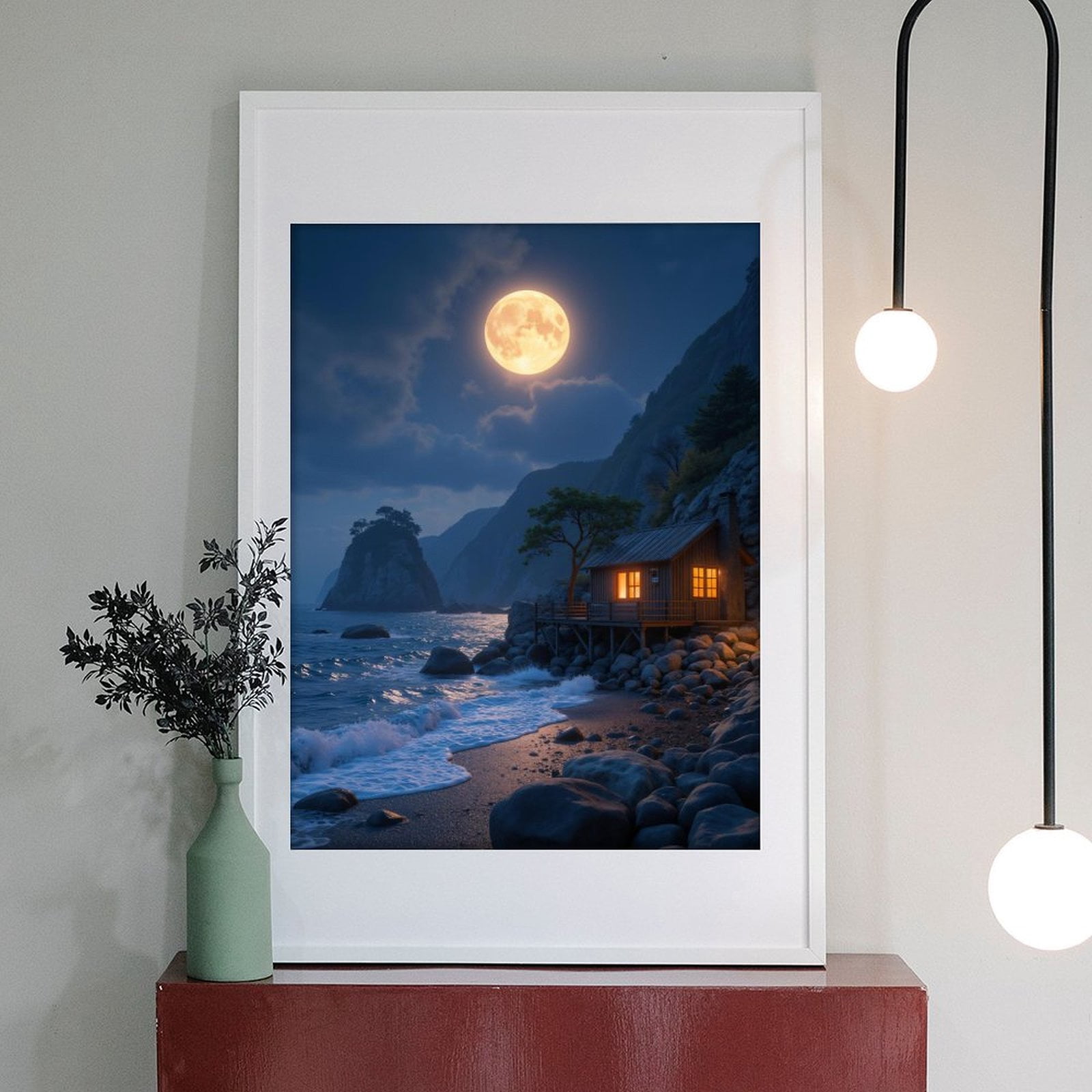 Diamond Art Kit for Adults, Moonlit Cabin By The Sea Diamond Painting for Adults Beginners, DIY Diamond Art Painting Kits, 5D Diamond Painting Crafts for Home Decor 12x16 Frameless