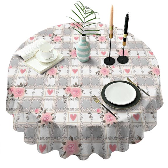 Pioneer Flower Floral Print Pattern Round Tablecloth 60"x60",Wrinkle Wipeable Table Cloth for Kitchen Dining Room Picnic Patio Party