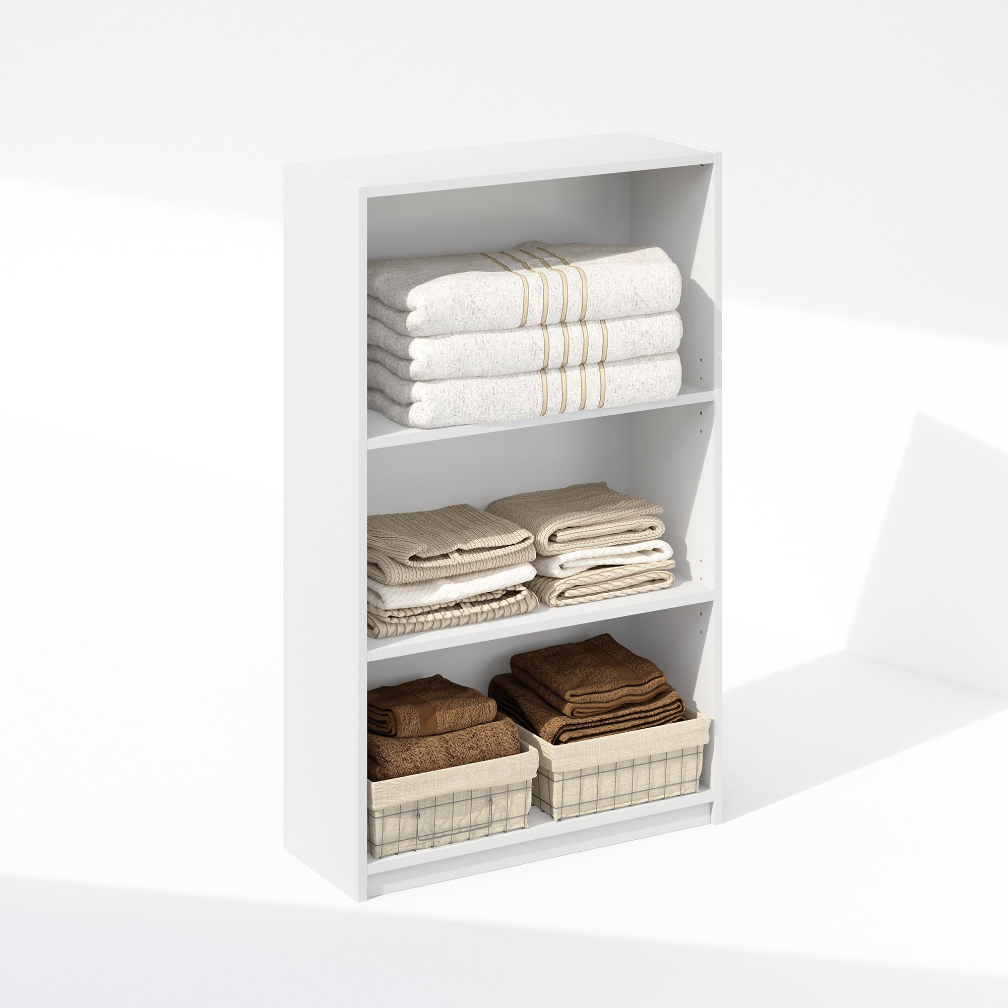 Furinno Reed 3-Tier Multipurpose Adjustable Shelf Clothing & Closet Storage Organization, White