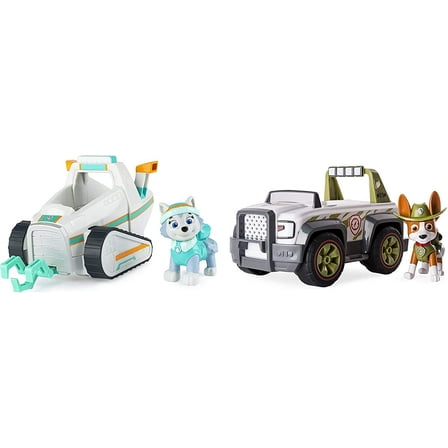 paw patrol everest's rescue snowmobile & paw patrol, jungle rescue, tracker's jungle cruiser, vehicle & figure