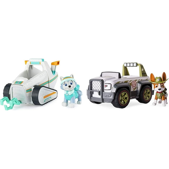 paw patrol everest's rescue snowmobile & paw patrol, jungle rescue, tracker's jungle cruiser, vehicle & figure