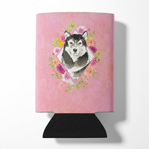 Carolines Treasures CK4224CC Alaskan Malamute Pink Flowers Can or Bottle Hugger Can Hugger multicolor
