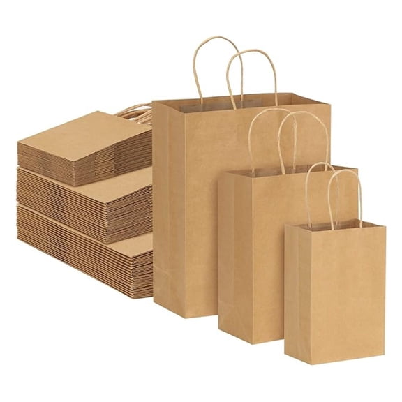 180pcs Brown Paper Bags with Handles Bulk, (8/10/12.6 Inches) 60 Per Size, Assorted Size Paper Gift Bags for Business, Shopping, , Merchandise
