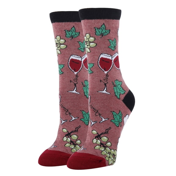 Women's Funny Novelty Crew Socks, Crazy Fun Silly Cotton Dress Socks Gift, Cloud Wine, Size 5-9