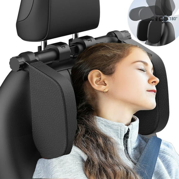 OhhGo Car Neck Headrest Pillow, Cushion Seat Support Head Restraint Seat Pillow, 180° Adjustable Travel Sleeping Pillow For Kids Adults Black