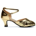 thumbnail image 5 of Hinvhai Women's Sequined Heels Leather Pointed Toe Kitten Heel Latin Ballroom Dance Shoes Gold 7(39), 5 of 8