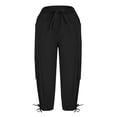 thumbnail image 5 of Capri Pants Women's Summer Solid Color Pocket Drawstring Slacks Capri Pants Pocket Cargo Pants Solid Mid Calf Black L, 5 of 7